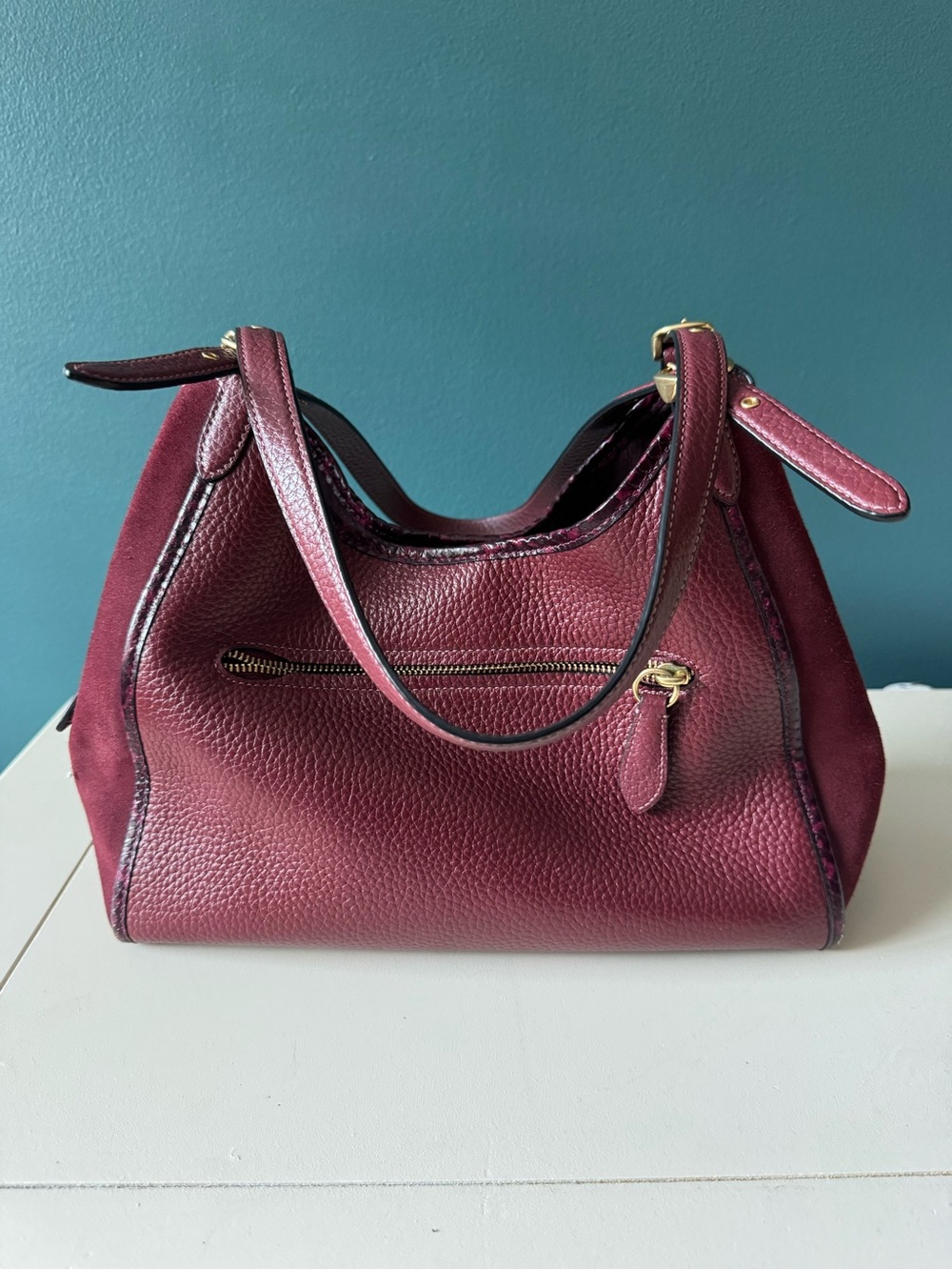 Coach Lori Merlot with snakeskin trim - Picture 2 of 12